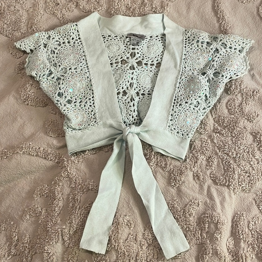 SOLD - Light Blue Crochet Beads Sequins Sweater Vest